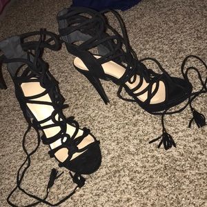 Black lace up heels
